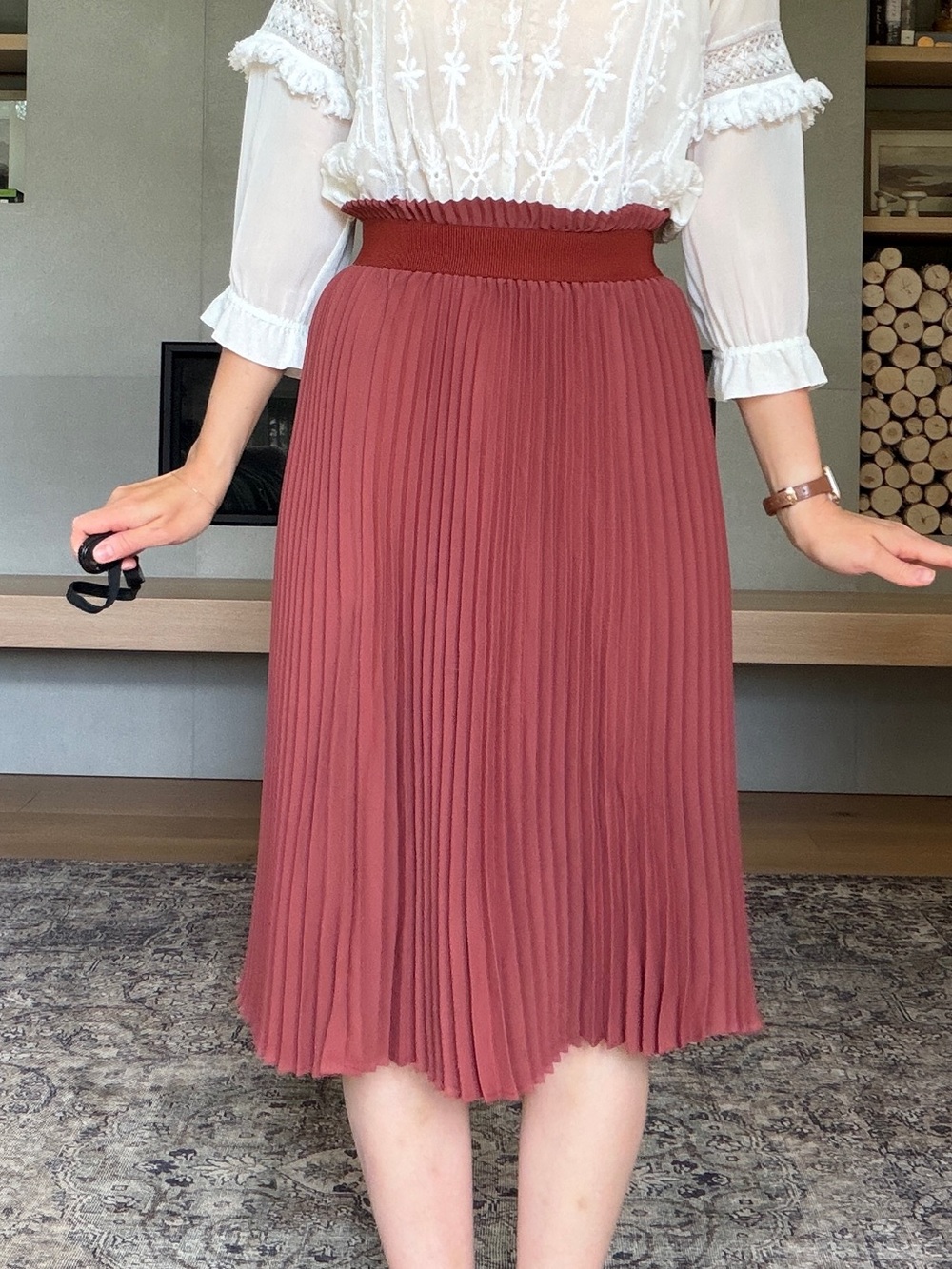 Babaton Pleated Midi Skirt in terra cotta xs - Picture 3 of 14